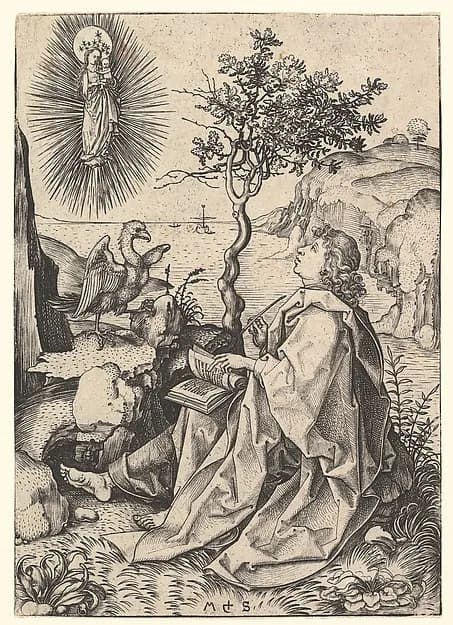 Saint John on Patmos by Martin Schongauer depicting Revelation 1