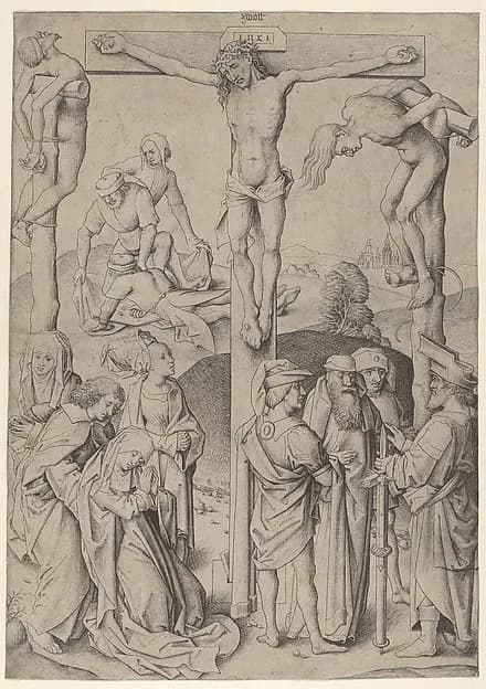 The Crucifixion by Master IAM of Zwolle depicting Matthew 27