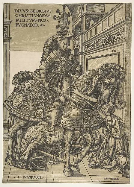 Saint George on Horseback by Hans Burgkmair depicting Revelation 12