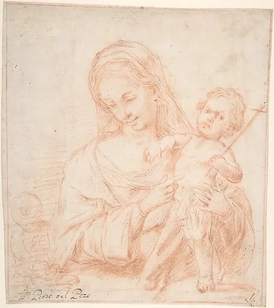Half-length Virgin and Standing Child with Indications of a Young Saint John the Baptist at Left by Pedro del Pozo depicting Matthew 3