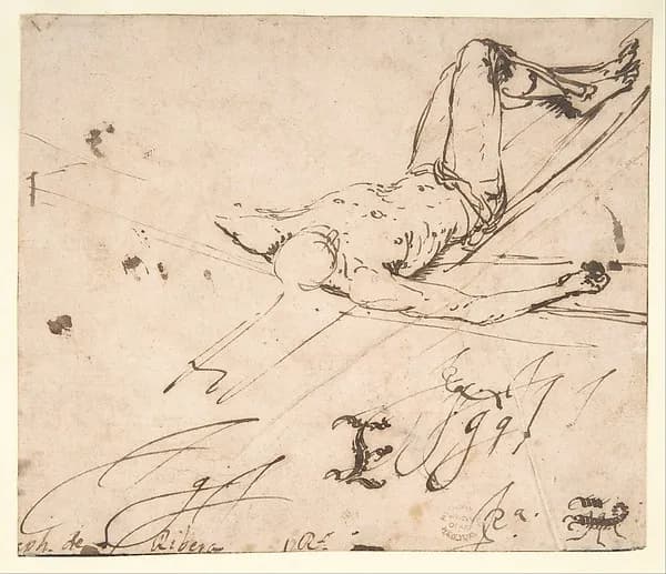 Study for a Crucifixion of St. Peter by Jusepe de Ribera (called Lo Spagnoletto) depicting Matthew 27