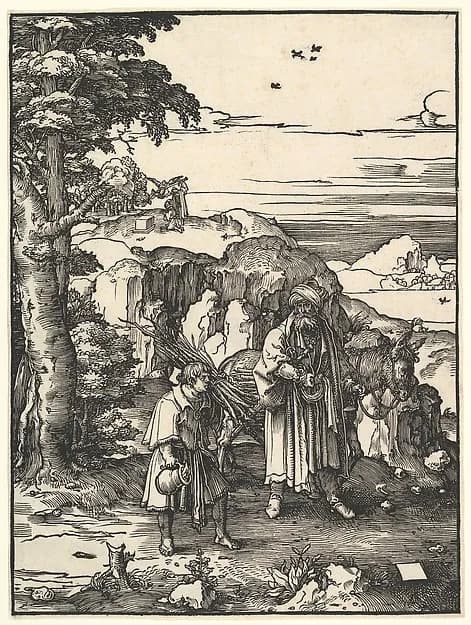 Abraham Going to Sacrifice Isaac by Lucas van Leyden depicting Genesis 18