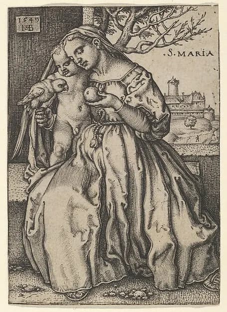 The Virgin and Child with the Parrot by Sebald Beham depicting Luke 2