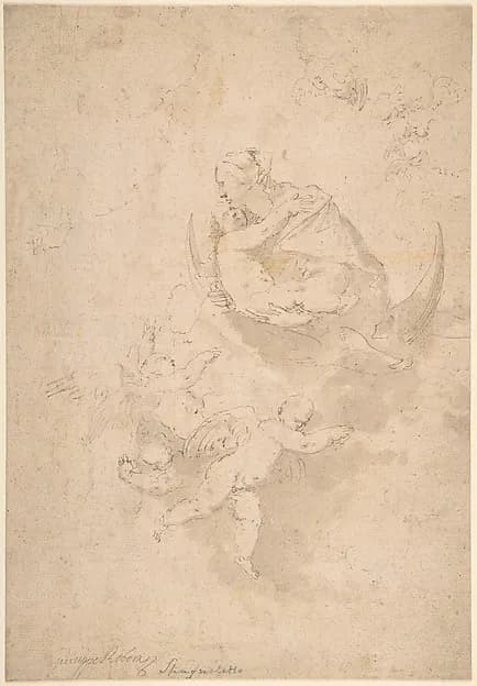 Virgin and Child on Crescent Moon with Putti by Jusepe de Ribera (called Lo Spagnoletto) depicting Luke 2