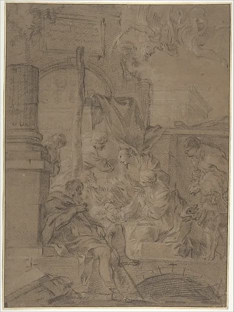 The Adoration of the Shepherds by Sébastien Bourdon depicting Luke 2