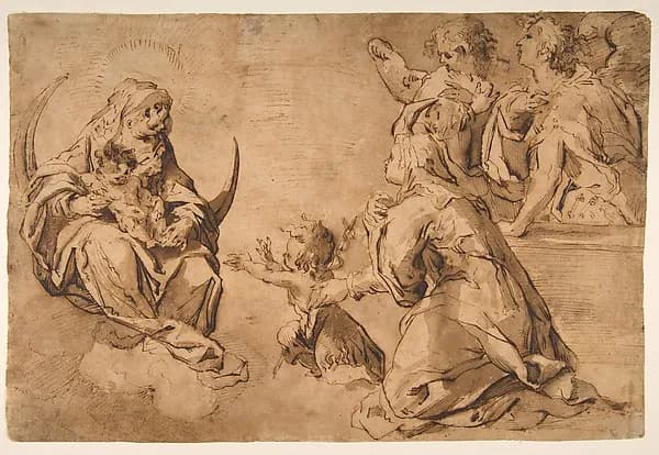 Madonna and Child with Saint John, Saint Anne, and Two Angels in Adoration by Francesco Stringa depicting Matthew 3