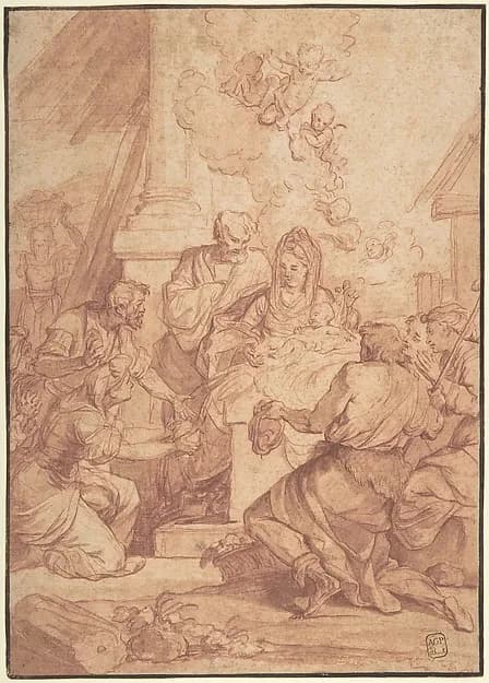 Adoration of the Shepherds by Nicolas Bertin depicting Luke 2