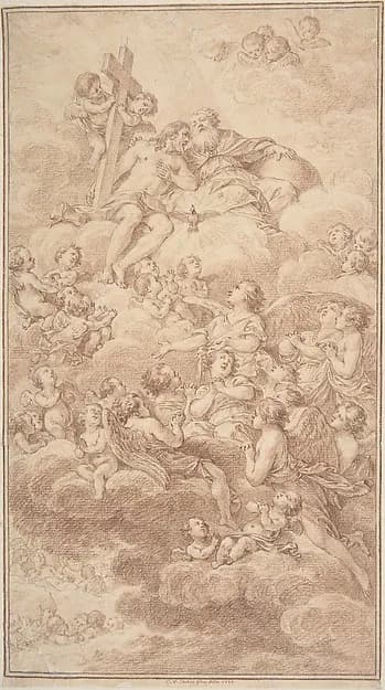 Angels Adoring the The Holy Trinity by Charles Nicolas Cochin II depicting Matthew 28