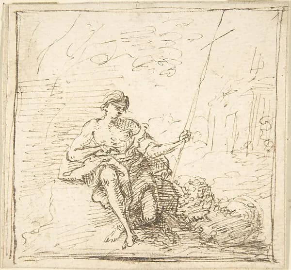 John the Baptist with a Lamb in the Wilderness by Pedro Duque Cornejo depicting Matthew 3
