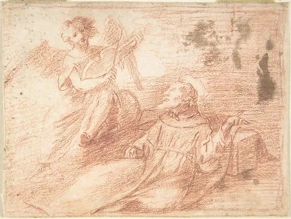 Saint Francis and an Angel with a Viola da Braccio (The Ecstasy of Saint Francis) by Anonymous, Spanish, School of Seville, 17th century depicting Matthew 5