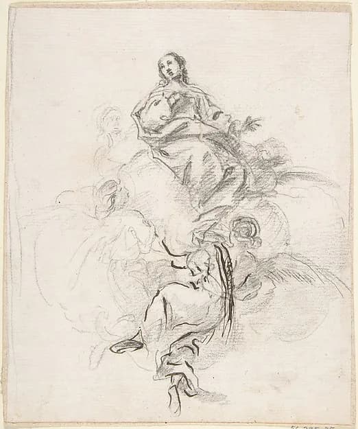Virgin of the Immaculate Conception Seated on Clouds, Supported by Four Angels by Pedro Duque Cornejo depicting Luke 1