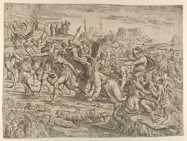Christ Carrying of the Cross by Jean Mignon depicting Matthew 27