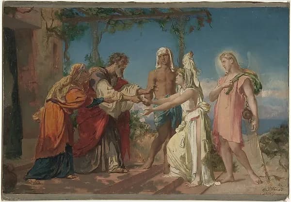 Tobias Brings His Bride Sarah to the House of His Father, Tobit by Henri Lehmann depicting Genesis 18