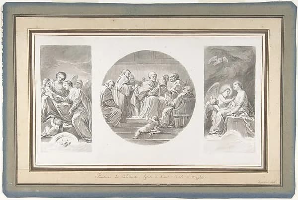 The Mystic Marriage of Saint Catherine; Saint Celestine V Renouncing the Papacy; Saint Catherine Touched by Divine Love by Nicolas Bernard Lépicié depicting Romans 8