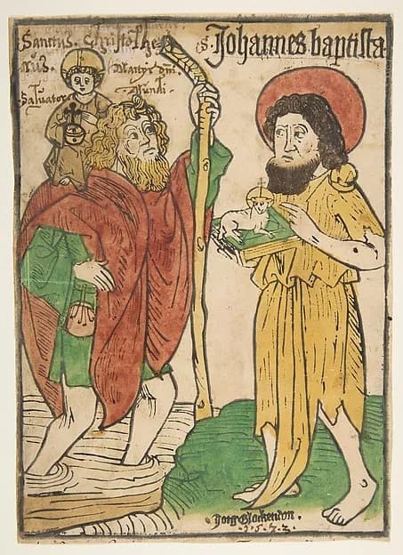 Saint Christopher and Saint John the Baptist by Jorg Glockendon depicting Matthew 3