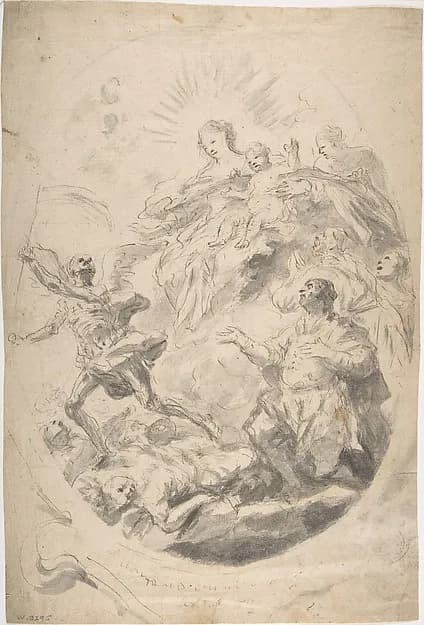 The Virgin and Child Intervening for Victims of the Plague (recto); Seated Female Figure (verso) by Geronimo Cenatiempo (Girolamo Cenatempo) depicting Luke 2