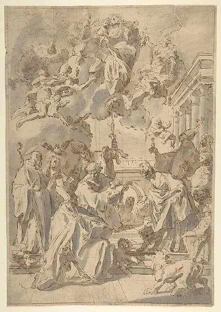 Virgin and Child in Glory with Angels and Saints by Anonymous, Italian, Venetian, 18th century depicting Luke 2
