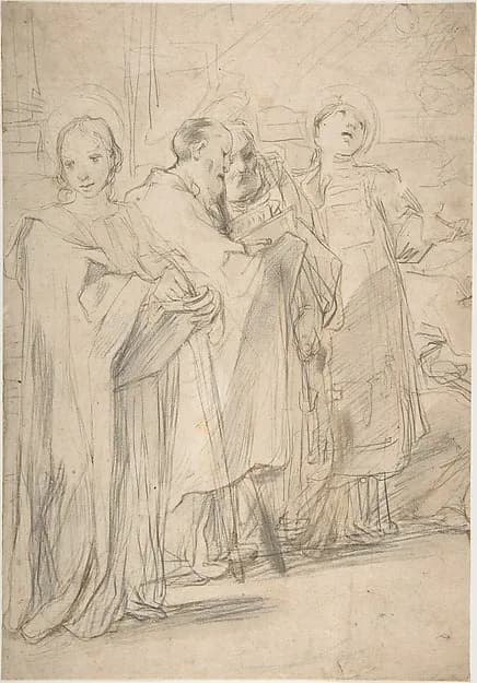 Saints John the Evangelist, Paul, Peter, and Stephen by Ferraù Fenzoni depicting Matthew 4