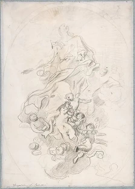 The Assumption of the Virgin (recto); Architectural Notations (verso) by Lorenzo de' Ferrari depicting Luke 1