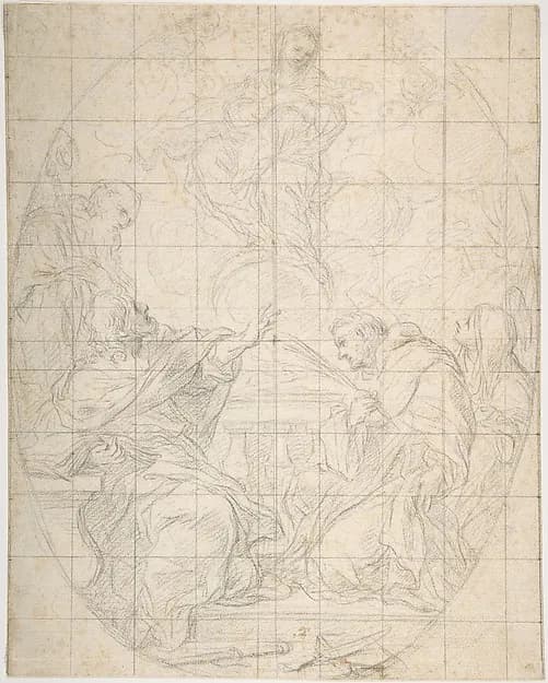 The Virgin Immaculate Appearing to Four Saints by Ciro Ferri depicting Luke 1