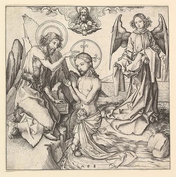 Baptism of Christ by Martin Schongauer depicting Matthew 3