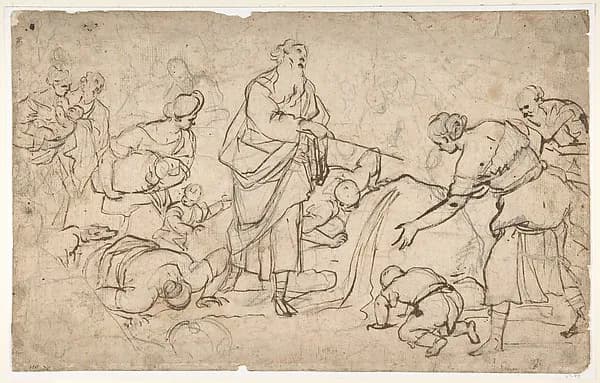 Moses Striking the Rock by Luca Giordano depicting Exodus 2