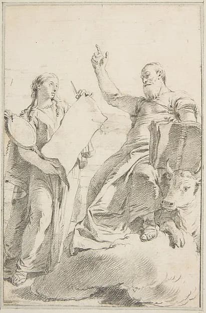 Illustration for a Book: Saint Luke with a Female Allegorical Figure by Giovanni Battista Tiepolo depicting Luke 1