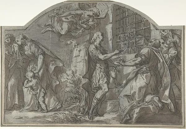 Saint Sebastian Exhorts the Christian Prisoners by Anonymous, Italian, 18th century depicting Romans 8