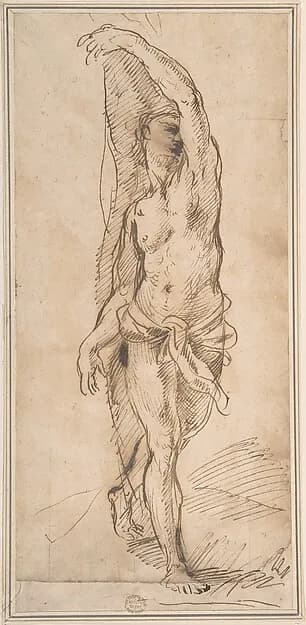 Nude Figure (Saint Sebastian?) by Anonymous, Italian, Roman-Bolognese, 17th century depicting Romans 8