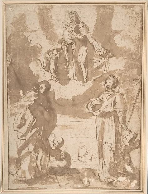 Madonna and Child with Saints by Anonymous, Italian, Roman-Bolognese, 17th century depicting Luke 2