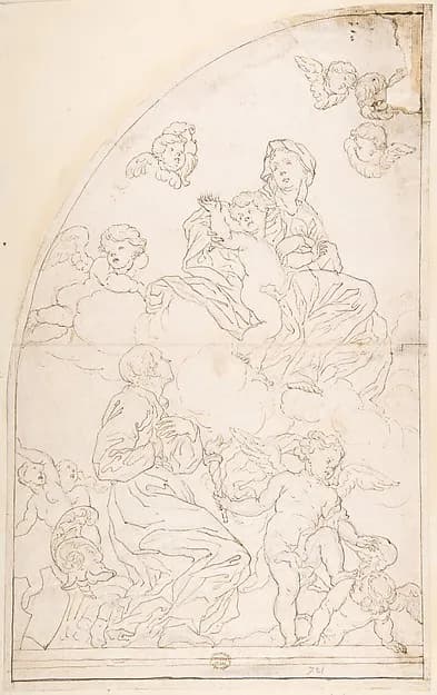 Saint Adoring the Madonna and Child by Anonymous, Italian, Roman-Bolognese, 17th century depicting Luke 2
