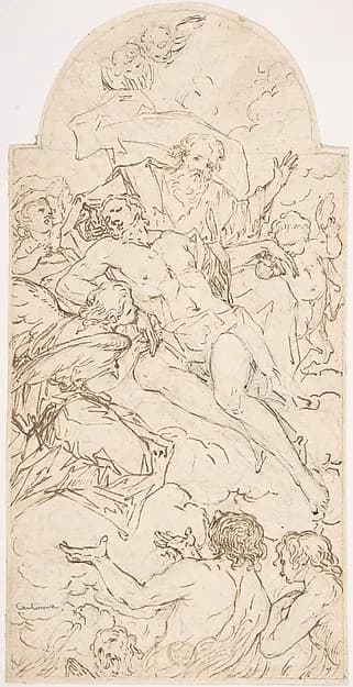 Death of Christ Redeeming Souls from Purgatory by Anonymous, Italian, Roman-Bolognese, 17th century depicting John 1