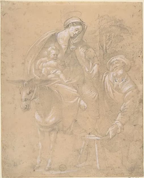 Copy of a Repose in Egypt painted by Giovanni da San Giovanni (Giovanni Mannozzi) 1592–1636, for a chapel in the Garden of Crocetta, now in the Accademia in Florence by Anonymous, Italian, Roman-Bolognese, 17th century depicting Luke 2