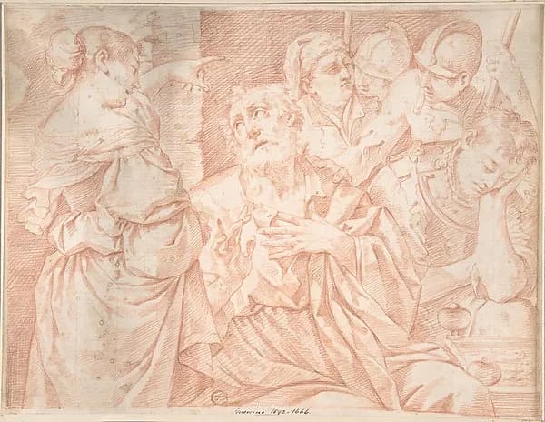 Peter Denying Christ, engraver's copy after a painting by Lorenzo Pasinelli by Anonymous, Italian, Roman-Bolognese, 17th century depicting Matthew 4