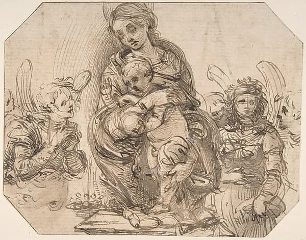 Virgin and Child Attended by Angels by Filippino Lippi depicting Luke 2