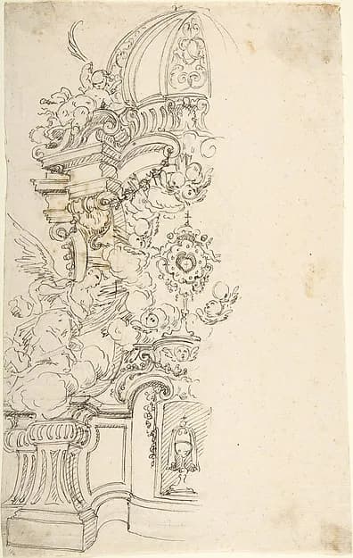 Design for One Half of an Altar, with an Angel (of the Annunciation) at the left by Anonymous, Italian, Piedmontese, 18th century depicting Luke 1