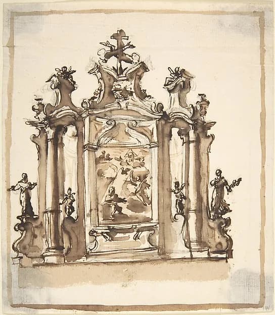 Design for an Altar with the Annunciation in the Central Panel by Anonymous, Italian, Piedmontese, 18th century depicting Luke 1