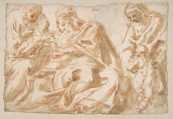 The Holy Family with Saint Elizabeth and the Infant Baptist by Cesare Pollino (Cesare dal Francia or Franchi) depicting Matthew 3