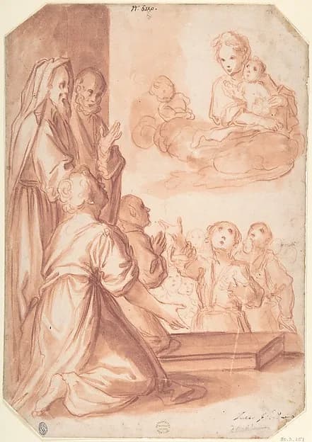 Madonna and Child and Worshippers by Anonymous, Italian, 16th to early 17th century depicting Luke 2