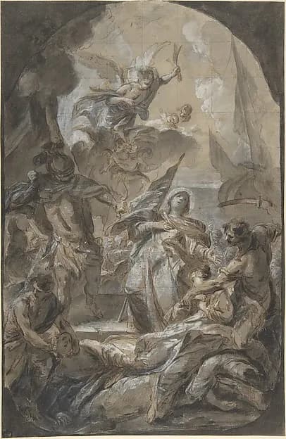 Martyrdom of Saint Ursula? Saint Paula? by Anonymous, Italian, Roman-Bolognese, 17th century depicting Acts 9