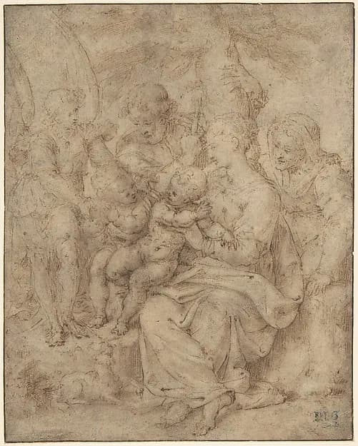 The Holy Family with the Infant Baptist, Saint Elizabeth, and an Attendant Angel by Aurelio Luini depicting Matthew 3