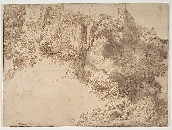Woodland Scene with Light Sketch of a Madonna and Child by Girolamo Muziano depicting Luke 2