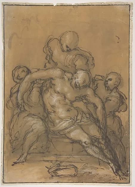 The Dead Christ Supported by Three Figures by Giovanni Battista Naldini depicting John 1