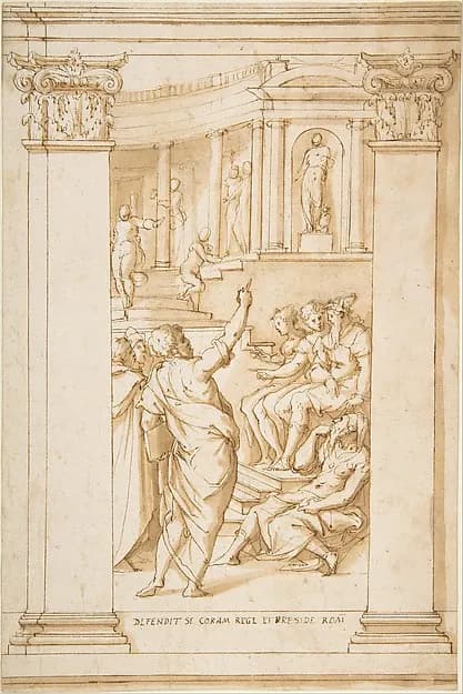 Saint Paul Speaking before King Agrippa (Acts 26) by Giorgio Vasari depicting Acts 9