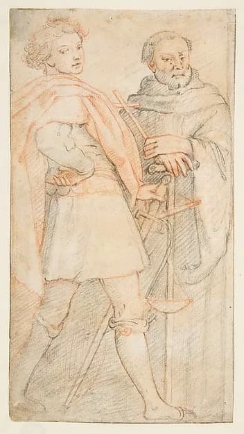 Saint Michael and Saint Giovanni Gualberto (after Andrea del Sarto's Vallombrosa Altarpiece) by Federico Zuccaro (Zuccari) depicting Revelation 12