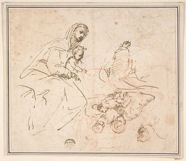Two Studies for the Madonna and Child (recto); Flagellation (verso) by Anonymous, Italian, 16th century depicting Matthew 27