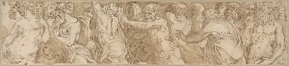 Procession (left-hand portion of border below Sacrifice of Isaac, inlaid-marble pavement, Siena Cathedral) by Domenico Beccafumi depicting Genesis 22