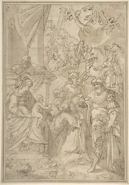 Adoration of the Magi by Anonymous, Italian, Genoese, 16th century depicting Matthew 2