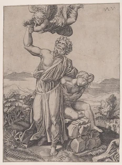 Abraham's Sacrifice (The Sacrifice of Isaac) by Agostino Veneziano (Agostino dei Musi) depicting Genesis 22