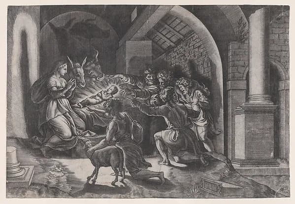 The Nativity by Agostino Veneziano (Agostino dei Musi) depicting Luke 2